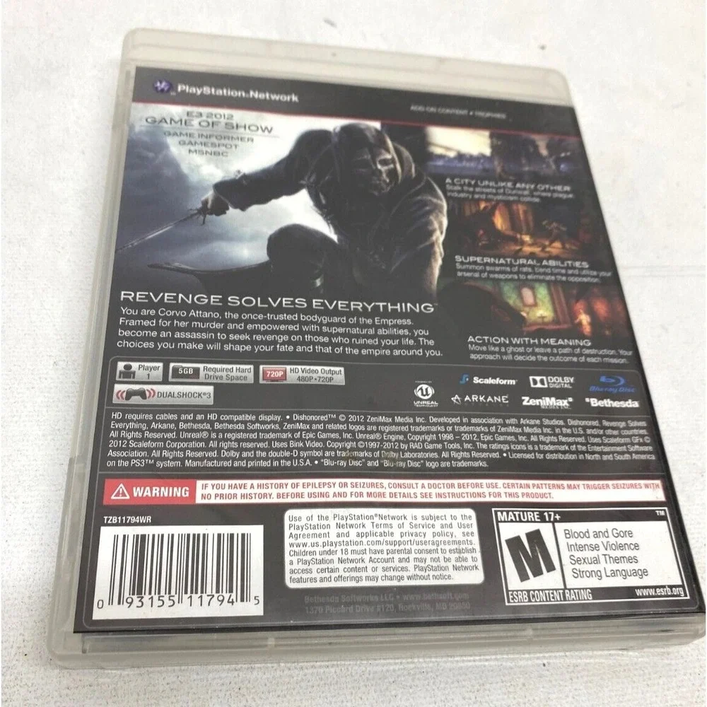 DISHONORED Sony PlayStation 3 PS3 Complete: Game CD, Manual & Case SCRATCHLESS!